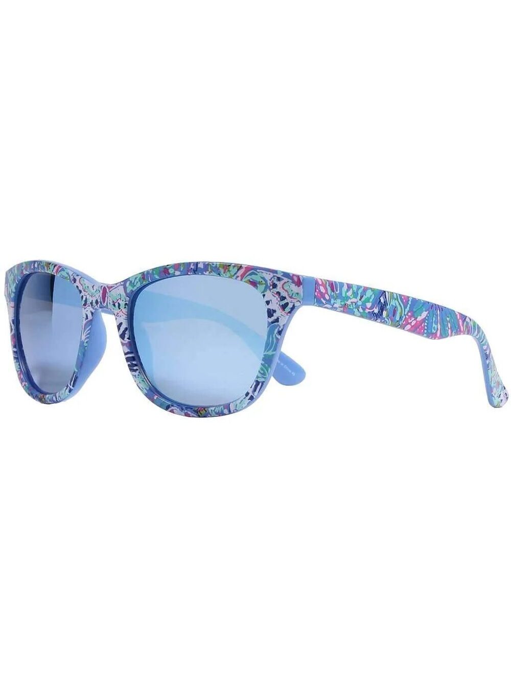 Lilly Pulitzer Blue Floral Print Sunglasses Mirrored Lens Preppy Resort